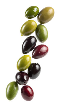Floating Harvest of Colorful Olives isolated on transparent background