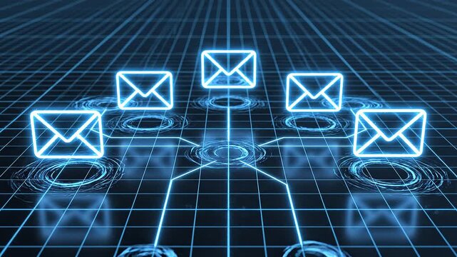 &ldquo;Glowing email icons connected in digital network&rdquo;