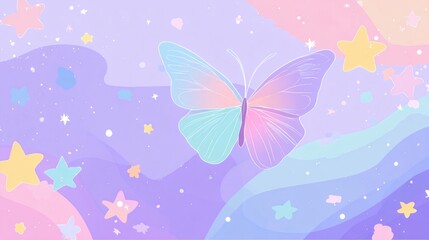 Soft Pastel Butterfly with Stars and Dreamy Background Design