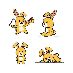 Obraz premium Cartoon bunny set showing various emotions and actions in a simple illustration style
