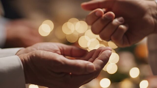 Close-up of hands giving and receiving coins, charity and generosity concept.