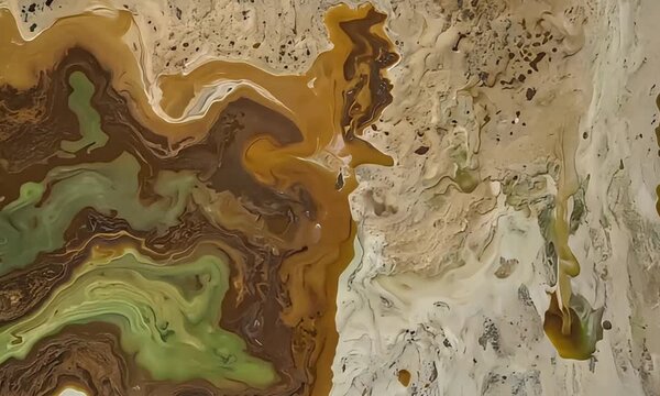 Agate stone texture. Brown and green mineral pattern. Natural rock surface. Earthy tone background. Geological formation. Abstract design element. Mineralogical sample. Rock slab. Cut and