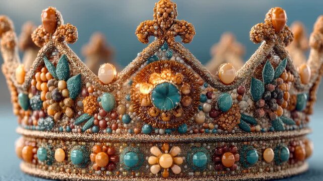 Crown of light jeweled radiance ornate beadwork turquoise amber gold floral gem jewel beaded ornament royal fantasy regalia opulent vintage