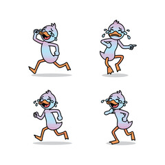 Cartoon character running with sweat and exhaustion in various poses with copy space