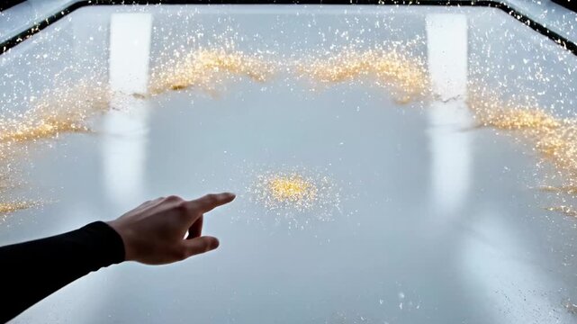 A hand pointing upwards with sparks erupting from its index finger towards a bright light