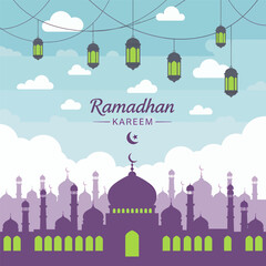 Fototapeta premium Potrait ramadan kareem banner, vector illustration design