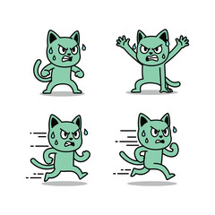 Fototapeta premium Angry cartoon cat expressing frustration and anxiety in various poses with copy space