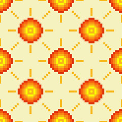 Seamless pattern with sun pixel art