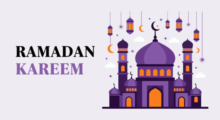 Fototapeta premium Landscape ramadan kareem banner, vector illustration design