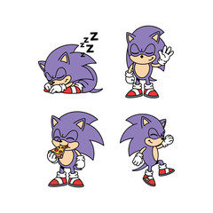 Sonic the Hedgehog character poses sleeping eating waving in cartoon style © MST