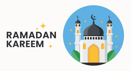 Fototapeta premium Landscape ramadan kareem banner, vector illustration design