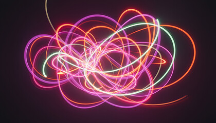 Vibrant Tangled Light Trails: Abstract Neon Loops in Pink, Purple, and White