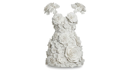 Elegant modern white mini bridal gown or luxury party dress featuring an intricate and stunning all-over 3D floral design. 