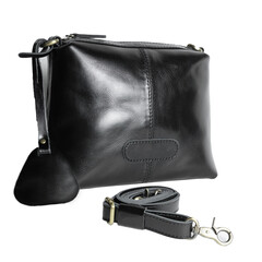 Beautiful black  vintage style leather bag on white background