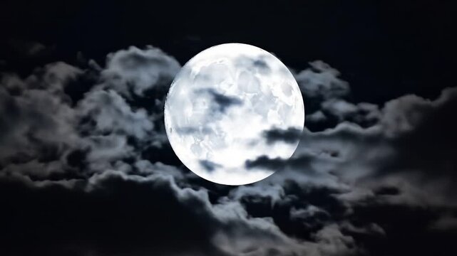 Night sky with a full moon and dark clouds, beautiful scenery.