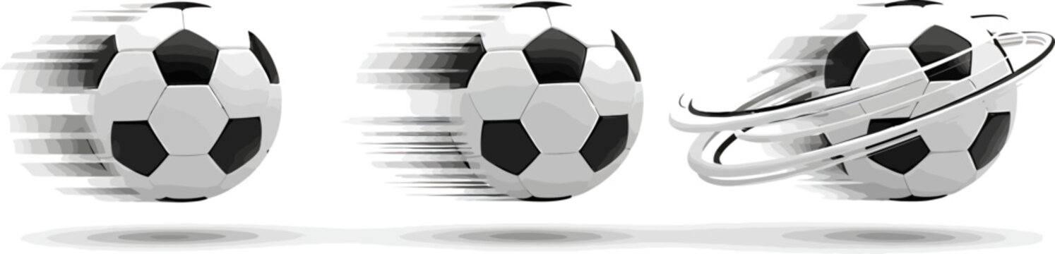 Dynamic Soccer Balls in Motion with Speed Lines and Swirling Effects