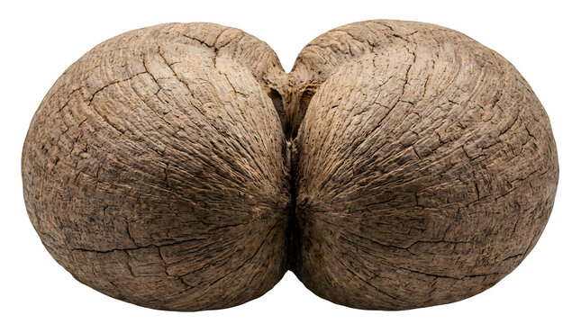 Coco de Mer nut, also known as sea coconut or double coconut, with textured brown husk isolated PNG with Transparent Background