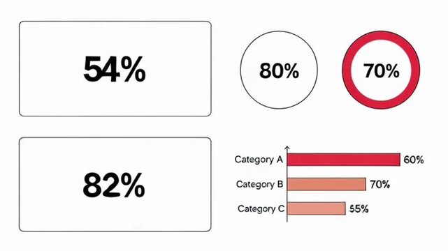 A collection of various percentage visualization elements including percentage displays circular graphs radial progress bars and horizontal bar charts useful for data presentation