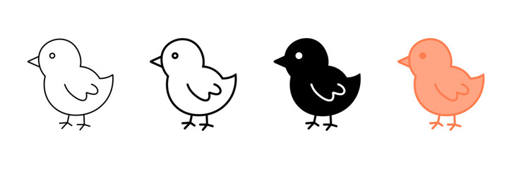 Set of minimalist chick icons with transparent background, depicting baby birds, farm animals, easter symbols, and cute avian graphics, vector illustration © MdSumon