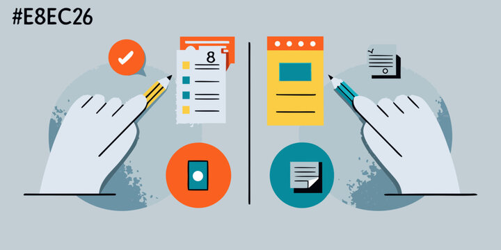Hands writing on checklists and calendars representing task management