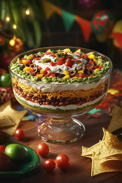 Seven layer dip with festive toppings