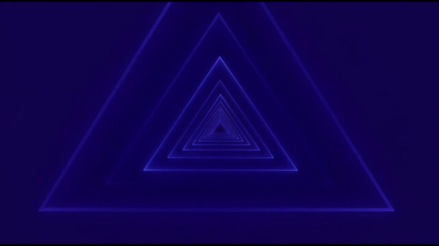 A captivating abstract visual featuring an endless tunnel composed of glowing blue neon triangle outlines