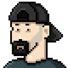 Fototapeta premium Vector Pixel Art Character Man in Snapback Cap