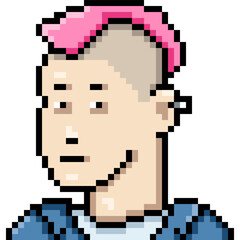 Obraz premium Vector Pixel Art Userpic of Man with Pink Mohawk