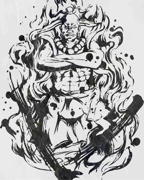 Kongorikishi (Nio Guardian) &ndash; Japanese Ink Illustration	