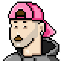Fototapeta premium Vector Pixel Art Userpic of Man in Pink Cap