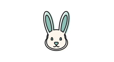 Obraz premium A simple line drawing of a white rabbit's face with blue ears and nose on a plain white background.