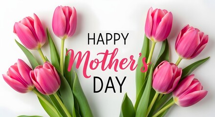 Fototapeta premium Happy mother's day wishes with pink tulips