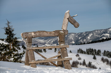 Wooden horse on top of Nova Hola in Nizke Tatry near Donovaly Slovakia © Stefan