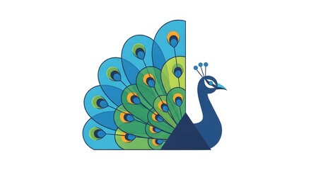 Colorful geometric peacock illustration with vibrant feathers