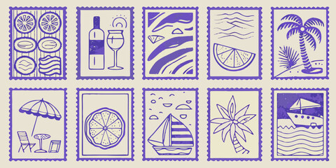 A collection of nine vintage style postage stamps with summer themes © Ajay