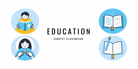 Fototapeta premium Education concept illustration featuring students books and learning symbols