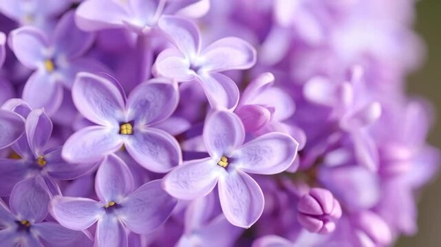 Macro photography of delicate purple lilac blossoms with soft focus background