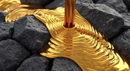 Molten Gold Flowing Over Basalt Stone