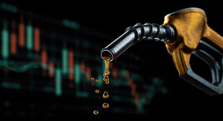 Fototapeta premium gasoline petroleum fuel nozzle with blurred background of oil price graph of the energy market business on a global industrial. 
