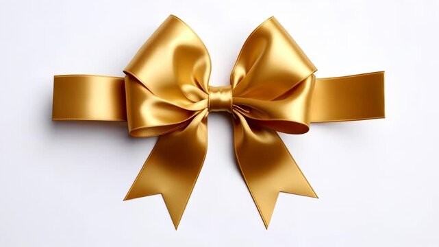 Elegant golden satin bow isolated on a clean white background