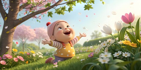 Naklejka premium Happy Baby Celebration in Colorful Spring Garden