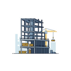 Fototapeta premium Building Construction Site Illustration with Crane and Framework | Urban Development and Real Estate Project