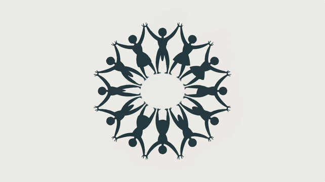 Diverse people joining hands in unity forming a circle with outstretched arms in a symbolic gesture of teamwork and cooperation on a light background