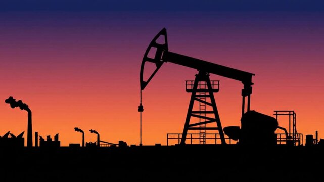 Oil pump jack silhouette moving up and down