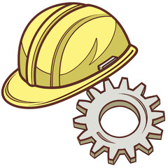 Fototapeta premium A yellow hard hat and a gear Vector