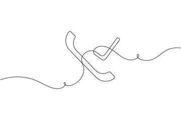 Obraz premium Successful call with approval checkmark sign icon continuous one line drawing on white background minimalist mobile and telephone tick symbol outline vector illustration