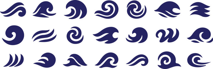 Obraz premium bule wave sea ocean icons set vector illustration 
