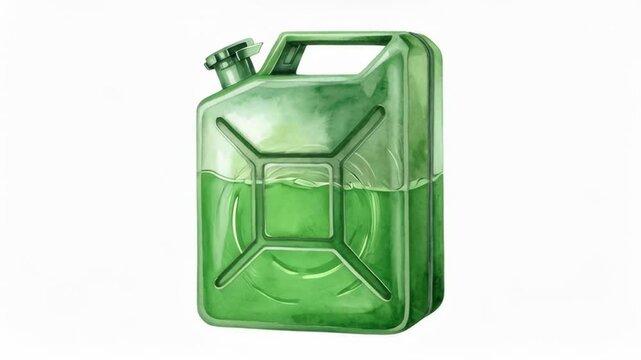 Green jerrycan filled with liquid on a white background illustration