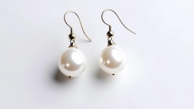 Elegant White Pearl Drop Earrings with Silver Hooks on a White Background