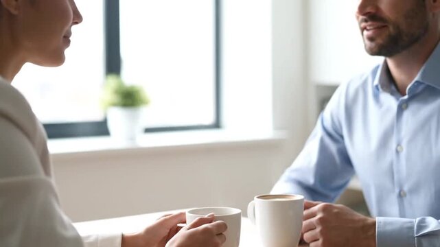 Having a Friendly Conversation Over Coffee in Bright Modern Kitchen